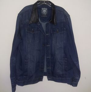 D-LUX Men's Denim Jacket Leather Collar